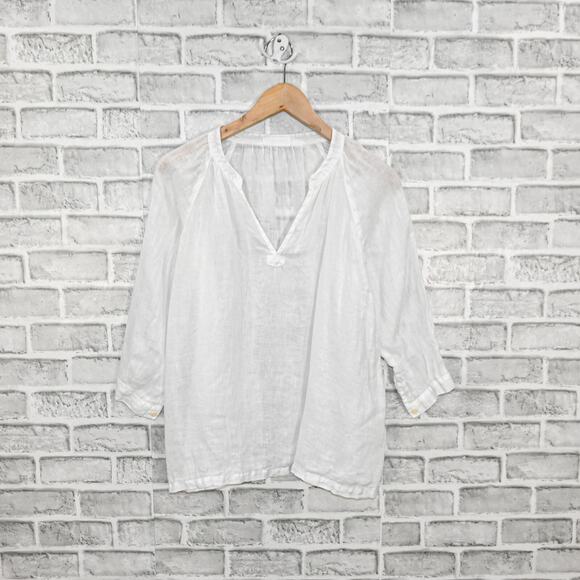 CP SHADES Women's 100% Linen Katie Peasant Top in White Size Small - Picture 2 of 8